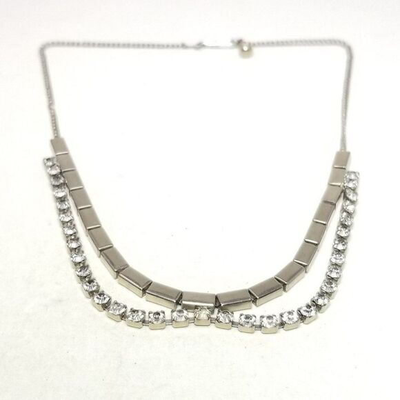 Vintage Silver Tone Two Layer Rhinestone Collar Necklace, Retro, Made in Japan - Picture 1 of 6